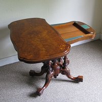 BURR WALNUT SERPENTINE CARD TABLE