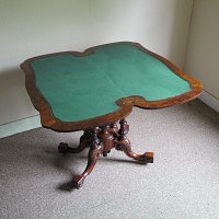 BURR WALNUT SERPENTINE CARD TABLE