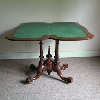 BURR WALNUT SERPENTINE CARD TABLE