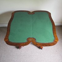 BURR WALNUT SERPENTINE CARD TABLE