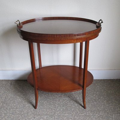 SATINWOOD OCCASIONAL TABLE WITH DETACHABLE GLASS TRAY