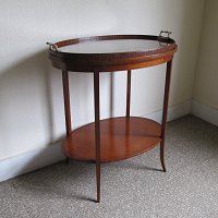 SATINWOOD OCCASIONAL TABLE WITH DETACHABLE GLASS TRAY
