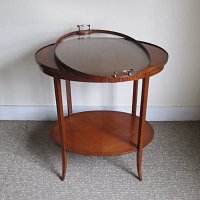 SATINWOOD OCCASIONAL TABLE WITH DETACHABLE GLASS TRAY