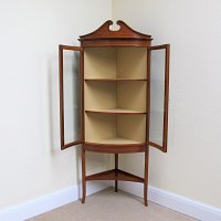 SATINWOOD BOW FRONTED CORNER DISPLAY CABINET