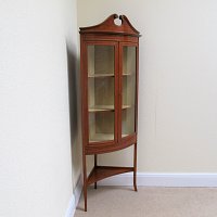 SATINWOOD BOW FRONTED CORNER DISPLAY CABINET