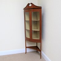 SATINWOOD BOW FRONTED CORNER DISPLAY CABINET