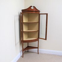 SATINWOOD BOW FRONTED CORNER DISPLAY CABINET