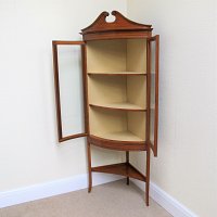 SATINWOOD BOW FRONTED CORNER DISPLAY CABINET