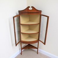 SATINWOOD BOW FRONTED CORNER DISPLAY CABINET