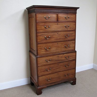 GEORGIAN MAHOGANY AND CHERRYWOOD PROVINCIAL CHEST ON CHEST