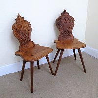 PAIR OF CHERRYWOOD TYROLEAN HALL CHAIRS