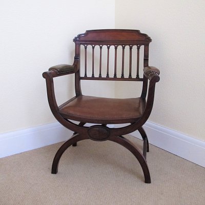 VICTORIAN WALNUT X-FRAME ARMCHAIR