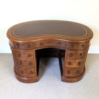 RARE VICTORIAN MAHOGANY KIDNEY SHAPED WRITING DESK