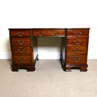 MAHOGANY CHIPPENDALE REVIVAL STYLE PEDESTAL DESK