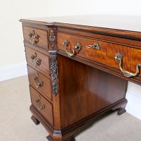 MAHOGANY CHIPPENDALE REVIVAL STYLE PEDESTAL DESK