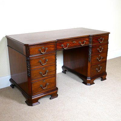 MAHOGANY CHIPPENDALE REVIVAL STYLE PEDESTAL DESK